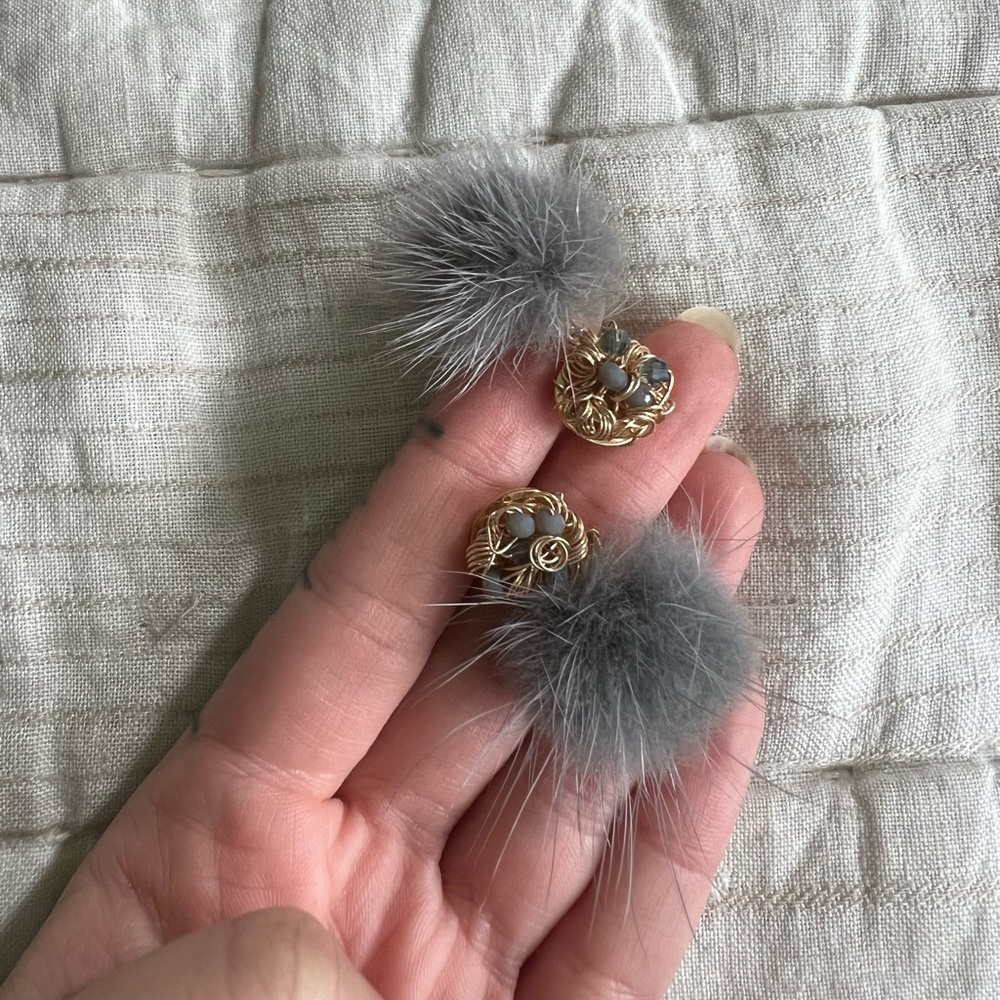Handmade Gold Plated Wire Wrapped Fur Earrings